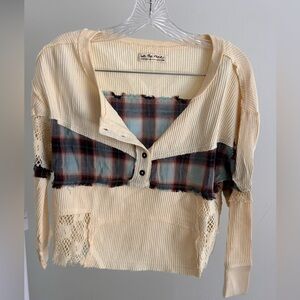 We The Free Cream Knit with Plaid Accent